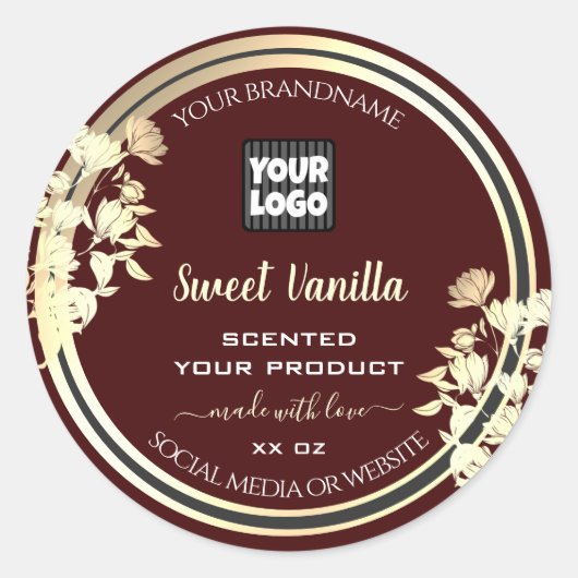 ブルゴーニュフローラ製品ラベルカスタムロゴ金ゴールド ラウンドシール (正面)