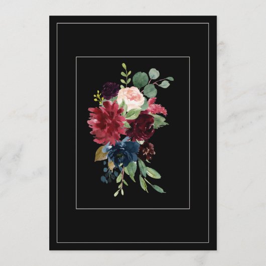 ブルゴーニュフローラ赤面エレガントブラックスクリプ結婚ト 招待状 (裏面)