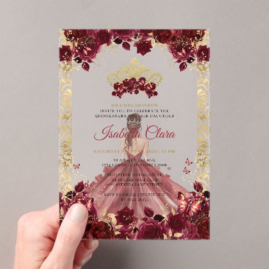 ブルゴーニュフローラ金ゴールドアーチプリンセスキンセアニェラ アクリル招待状 (インサイチュ (ポータブル))