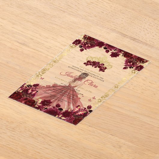 ブルゴーニュフローラ金ゴールドアーチプリンセスキンセアニェラ アクリル招待状 (レイダウン)