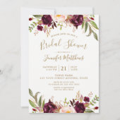 ブルゴーニュフローラ金ゴールドスクリプト素朴ブライダルシャワー 招待状 (正面)