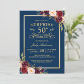 ブルゴーニュフローラ金ゴールドネイビーサプライズ誕生日パーティー 招待状 (スタンド正面)