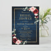 ブルゴーニュフローラ金ゴールドネイビーブルーブライダルシャワーインヴィット 招待状 (スタンド正面)