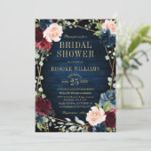 ブルゴーニュフローラ金ゴールドネイビーブルーブライダルシャワー 招待状 (スタンド正面)