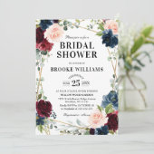 ブルゴーニュフローラ金ゴールドネイビーブルーブライダルシャワー 招待状 (スタンド正面)