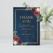 ブルゴーニュフローラ金ゴールドネイビー素朴ブルー結婚ズ サンキューカード (スタンド正面)