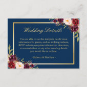 ブルゴーニュフローラ金ゴールドネイビー結婚ブルー詳細 エンクロージャーカード (正面)