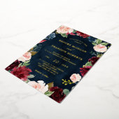 ブルゴーニュフローラ金ゴールドネイビ素朴ー結婚ブルーの箔 箔招待状 (回転した状態)