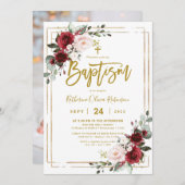 ブルゴーニュフローラ金ゴールドフレームフォトバプティスマ 招待状 (正面/裏面)