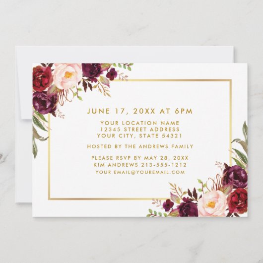 ブルゴーニュフローラ金ゴールドフレーム卒業パーティー招待状 招待状 (裏面)