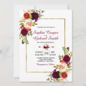 ブルゴーニュフローラ金ゴールドフレーム結婚式招待状 (正面)