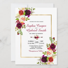 ブルゴーニュフローラ金ゴールドフレーム結婚式招待状