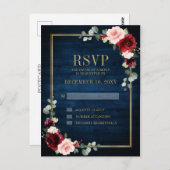 ブルゴーニュフローラ金ゴールドフレームNavy 結婚 Blue's ポストカード (正面/裏面)