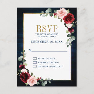 ブルゴーニュフローラ金ゴールドフレームNavy 結婚 Blue's Postc ポストカード