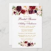 ブルゴーニュフローラ金ゴールドブライダルシャワー招待BW 招待状 (正面/裏面)