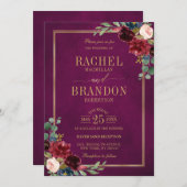 ブルゴーニュフローラ金ゴールドマルサラ素朴ピ結婚ンクI 招待状 (正面/裏面)