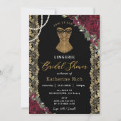 ブルゴーニュフローラ金ゴールドレースランジェリーブライダルシャワー 招待状 (正面)