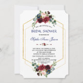 ブルゴーニュフローラ金ゴールド六角フレームブライダルシャワー 招待状 (正面)