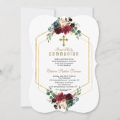 ブルゴーニュフローラ金ゴールド六角フレーム神聖な聖餐式 招待状 (正面)