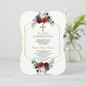 ブルゴーニュフローラ金ゴールド六角フレーム神聖な聖餐式 招待状 (スタンド正面)