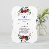 ブルゴーニュフローラ金ゴールド六角フレーム50誕生日 招待状 (スタンド正面)