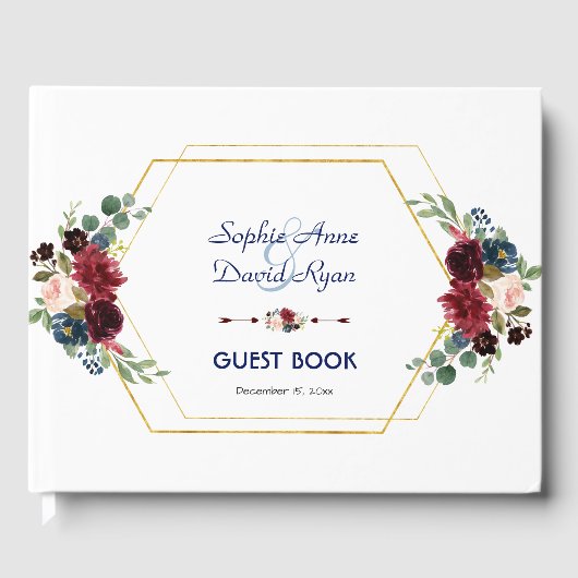 ブルゴーニュフローラ金ゴールド六角結婚フレーム ゲストブック (正面)