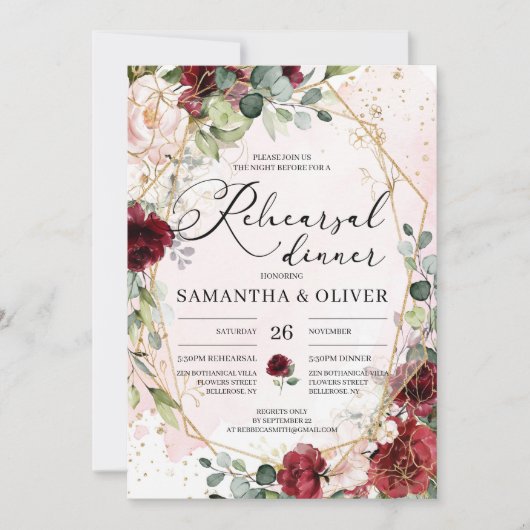 ブルゴーニュフローラ金ゴールド幾何リハーサルディナー 招待状 (正面)