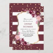 ブルゴーニュフローラ金ゴールド紙吹雪シック赤ちゃんシャワー 招待状 (正面/裏面)