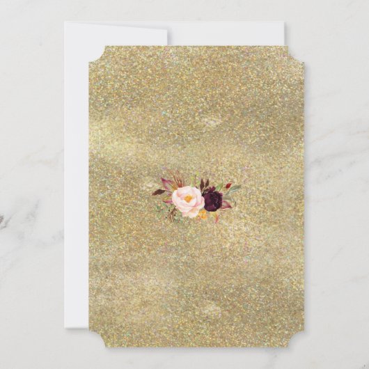 ブルゴーニュフローラ金ゴールド結婚グリッター夕べ 招待状 (裏面)