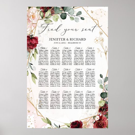 ブルゴーニュフローラ金ゴールド結婚幾何学的シート ポスター (正面)