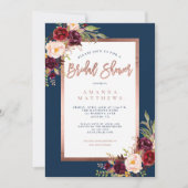 ブルゴーニュフローラ銅海軍ブルーブライダルシャワー 招待状 (正面)