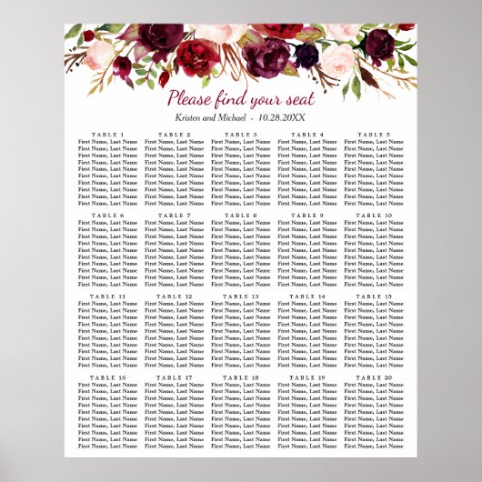 ブルゴーニュフローラ20台結婚の座席表 ポスター (正面)