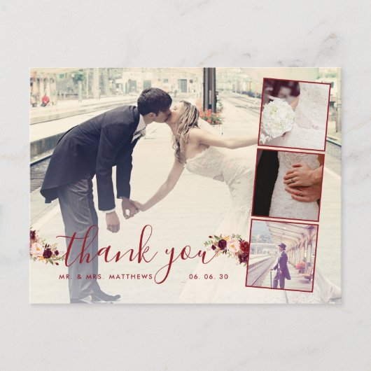 ブルゴーニュフローラ4 Photo Collage 結婚's Thank You ポストカード (正面)