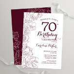 ブルゴーニュフローラ70thバースデーパーティー 招待状<br><div class="desc">ブルゴーニュフローラ70th birthday party invitation.マルサラエレガントワインとホワイトのデザインボタニカルなアウトラインスケッチアクセントとタイポグラフィスクリプトフォントを特徴とする。トレンディーシンプル招待状カードは女性の日スタイリッシュお祝いに最適。任意のカスタマイズ年齢にすることができる。印刷されたZazzle招待状または即時ダウンロードのデジタル印刷可能なテンプレート。</div>