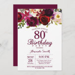 ブルゴーニュフローラ80th Birthday Party Invitation 招待状<br><div class="desc">ブルゴーニュフローラ80thバースデーパーティー女性のための招待。ブルゴーニュ赤の誕生日パーティー招待状。ブルゴーニュ水彩フローラ花。第16回18回20回21回30回40回50回70回80回90回100回、すべての年齢。印刷可能デジタル。さらにカスタマイクリックズを行う場合はカスタマイズ、「IT」ボタンをクリックし、このテンプレートを変更するために当社のデザインツールを使用する。</div>