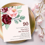 ブルゴーニュフローラ90th予算誕生日招待状<br><div class="desc">バー祝グンディフローラ予算紙の誕生日の招待とスタイルの特別な日！このカスタマイズ可能な招待は、バーガンディとピンクの豊かな色合いの豪華なフローラデザインを備え、それはあなたの誕生祝いのための完璧な選択をする。日付、時間、場所など、すべての重要なパーティー詳細のための十分な宇宙と、この招待は必ずあなたのゲストを感動させ、素晴らしいお祝いのためのトーンを設定する。ま最高のた、私たちの予算紙オプションは、銀行を壊すことなく美しい招待状を持つことができることを意味する。</div>