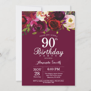 ブルゴーニュフローラ90th Birthday Party Invitation 招待状