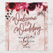 ブルゴーニュフローラ&バラ金ゴールドマーブル結婚ズウェルカム ワインラベル (シングルラベル)