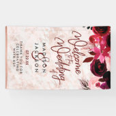 ブルゴーニュフローラ&バラ金ゴールドマーブル結婚ズウェルカム 横断幕 (横)