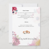 ブルゴーニュフローラ&金ゴールドリングや輪エレガントなウェディングイベント 招待状 (裏面)