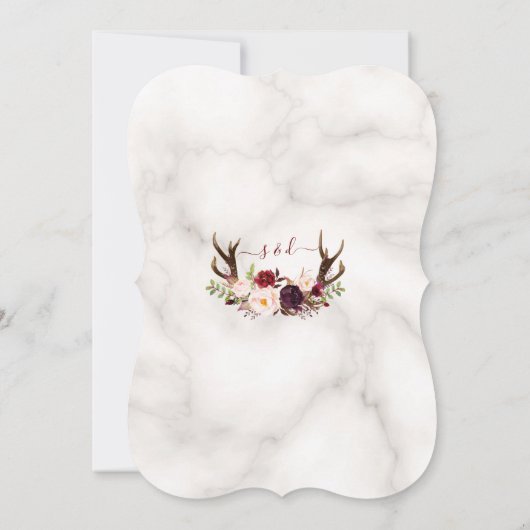 ブルゴーニュフローラ〔雄ジカの〕枝角書道大理石結婚の 招待状 (裏面)