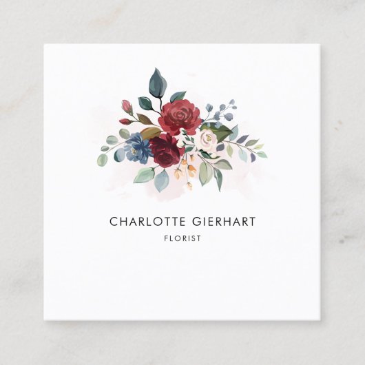 ブルゴーニュフローラQRコード植物花屋 スクエア名刺 (正面)