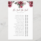 ブルゴーニュブライダルシャワーは彼女がゲームを言ったと言った チラシ (正面)