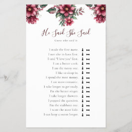 ブルゴーニュブライダルシャワーは彼女がゲームを言ったと言った チラシ