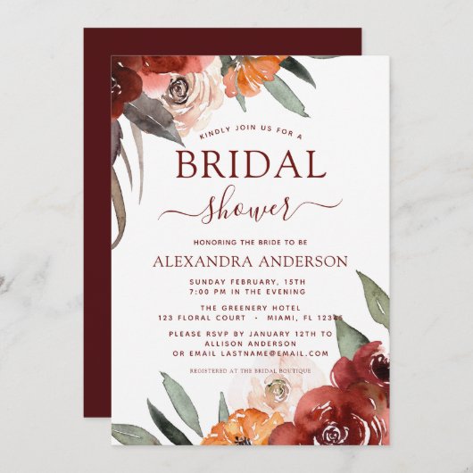 ブルゴーニュブライダルシャワー秋フローラ 招待状 (正面/裏面)