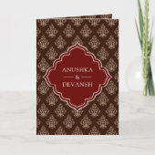 ブルゴーニュブラウンイカットフォトコラージュインディアン結婚ズ 招待状 (正面)