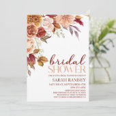 ブルゴーニュブラウンオレンジフローラ花ブライダルシャワー 招待状 (スタンド正面)