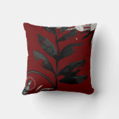 ブルゴーニュブラック&グレー芸術的ウォーター葉カラー クッション (裏面)