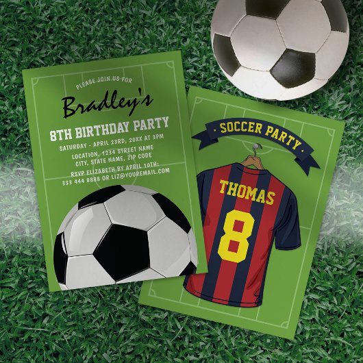 ブルゴーニュブルーのサッカー誕生日パーティー招待状 招待状