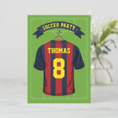 ブルゴーニュブルーのサッカー誕生日パーティー招待状 招待状 (スタンド正面)